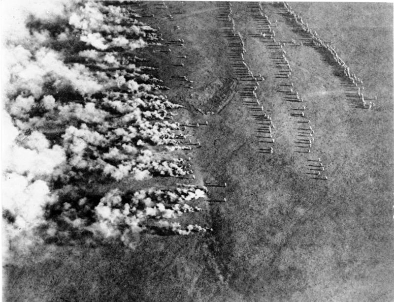 This image shows a World War I German gas attack on the eastern